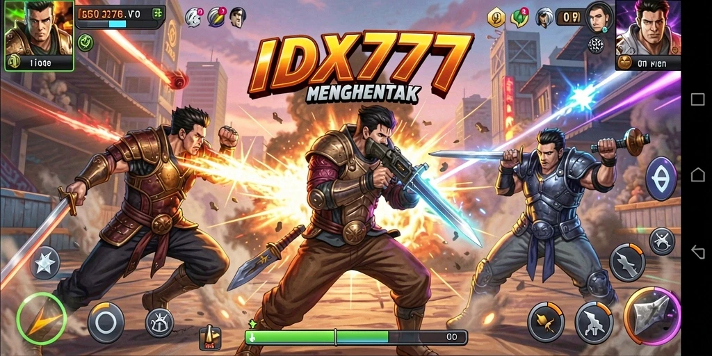 Screenshot IDX777 menampilkan pertarungan action-packed di arena Fighting.