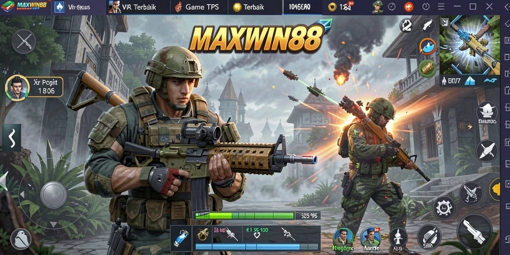 Screenshot gameplay MAXWIN88 menampilkan aksi tembak-menembak yang mendebarkan.