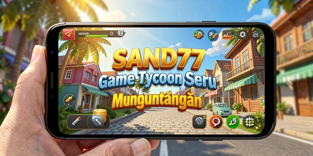 Tangkapan layar gameplay SAND77 yang menampilkan aksi membangun bisnis.
